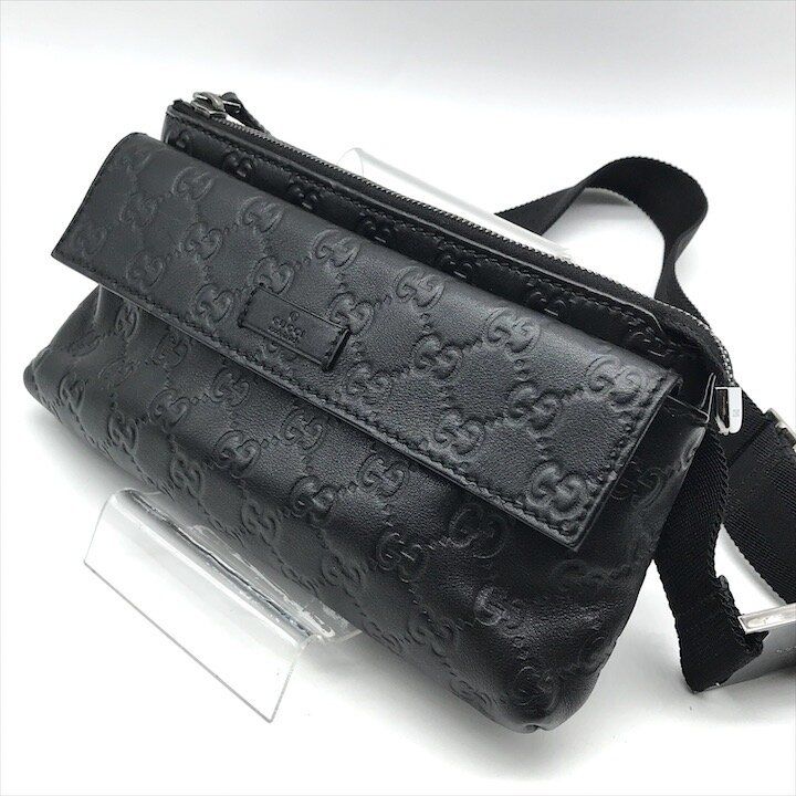 Gucci Guccissima Leather Logo Embossed Belt Bag Black Blunt Gentleman — view 2