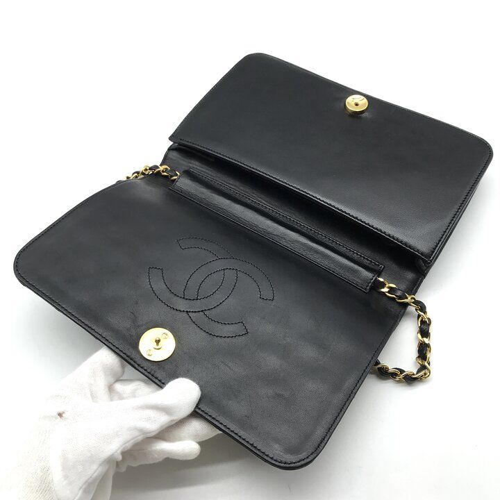 Chanel Push Lock Full Flap Quilted Shoulder Bag Black — view 7