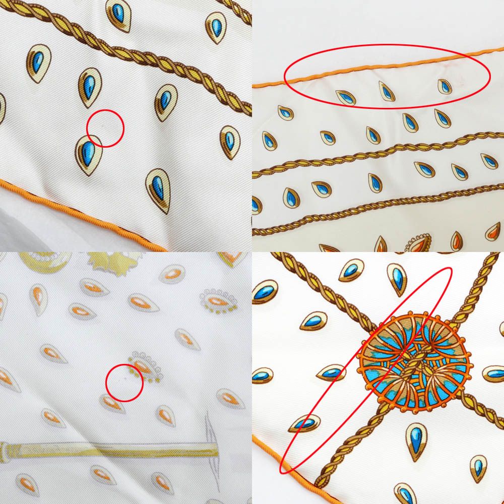 Hermes Carre 90 Tresors Retrouves Hidden Treasure with Card White Orange Scarf