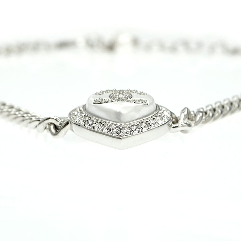 Chanel Necklace Coco Rhinestone Pearl Style Heart Top 39 Silver — view 5