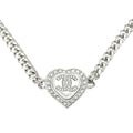 Chanel Necklace Coco Rhinestone Pearl Style Heart Top 39 Silver
