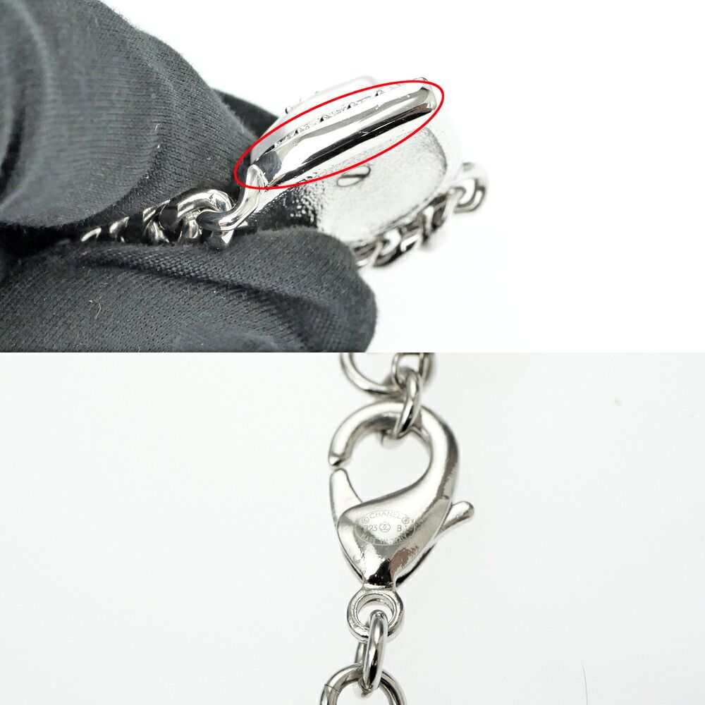 Chanel Necklace Coco Rhinestone Pearl Style Heart Top 39 Silver — view 9