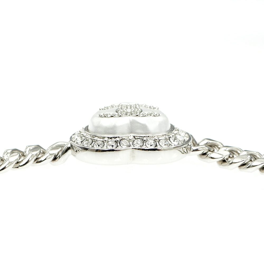 Chanel Necklace Coco Rhinestone Pearl Style Heart Top 39 Silver — view 6