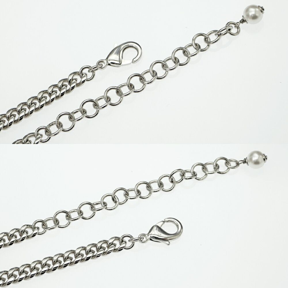 Chanel Necklace Coco Rhinestone Pearl Style Heart Top 39 Silver — view 8