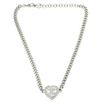 Chanel Necklace Coco Rhinestone Pearl Style Heart Top 39 Silver — view 7