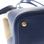 Prada Canapa City Tote Shoulder Bag 2-Way Saffiano Leather Canvas Blue Beige