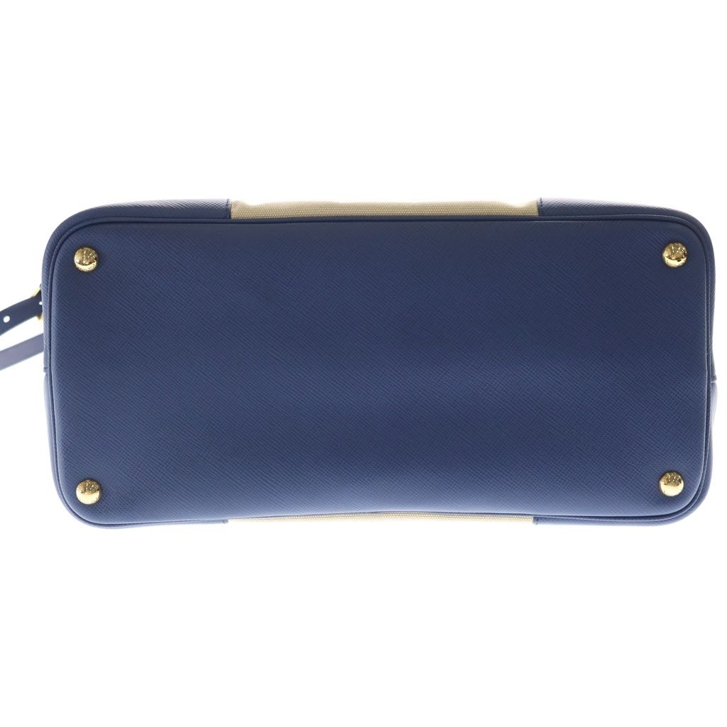 Prada Canapa City Tote Shoulder Bag 2-Way Saffiano Leather Canvas Blue Beige