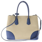 Prada Canapa City Tote Shoulder Bag 2-Way Saffiano Leather Canvas Blue Beige