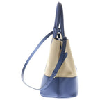 Prada Canapa City Tote Shoulder Bag 2-Way Saffiano Leather Canvas Blue Beige