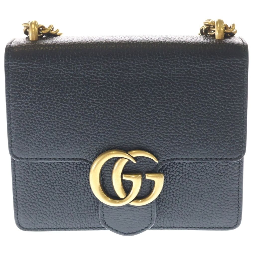 Gucci GG Marmont Shoulder Bag Chain Black Leather Gold