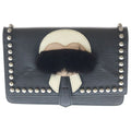Fendi Karlaga Feld Chain Mini Shoulder Bag Black Leather Silver