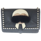 Fendi Karlaga Feld Chain Mini Shoulder Bag Black Leather Silver