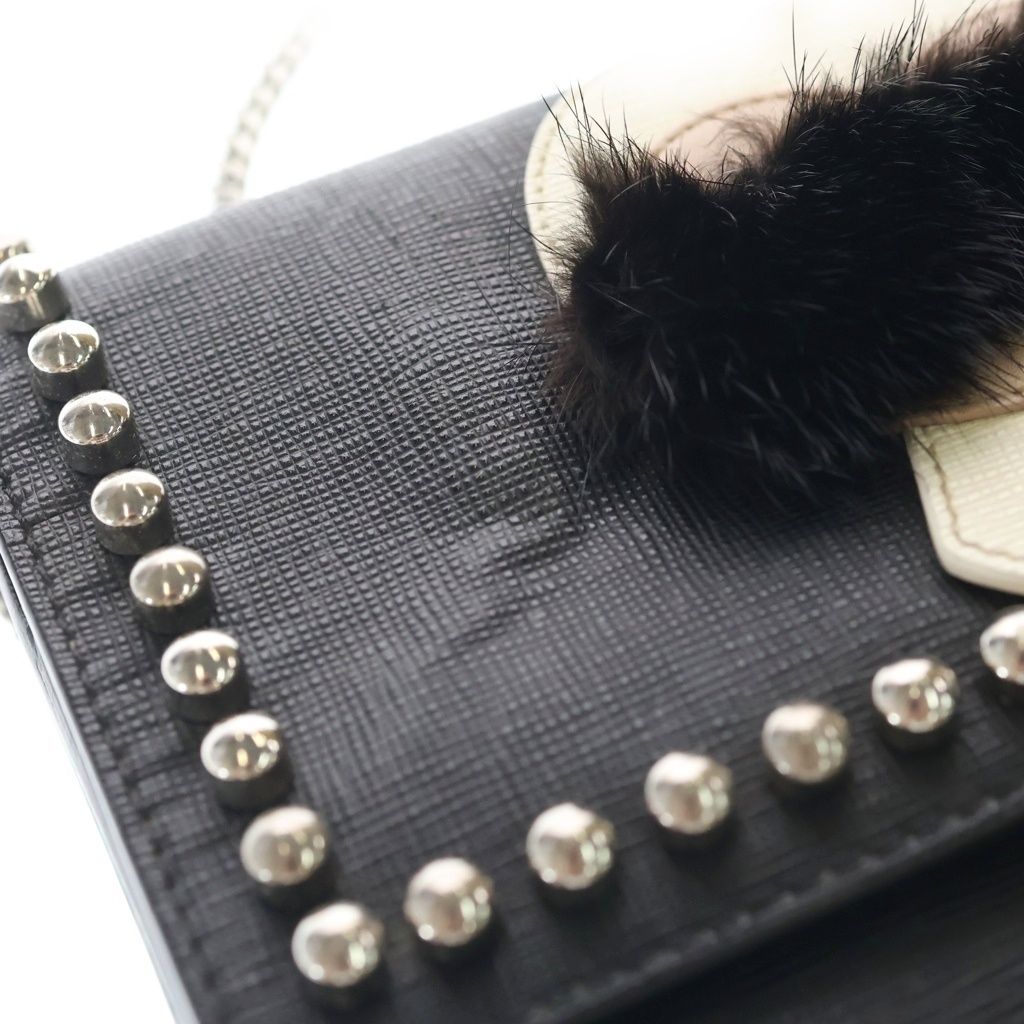 Fendi Karlaga Feld Chain Mini Shoulder Bag Black Leather Silver — view 6