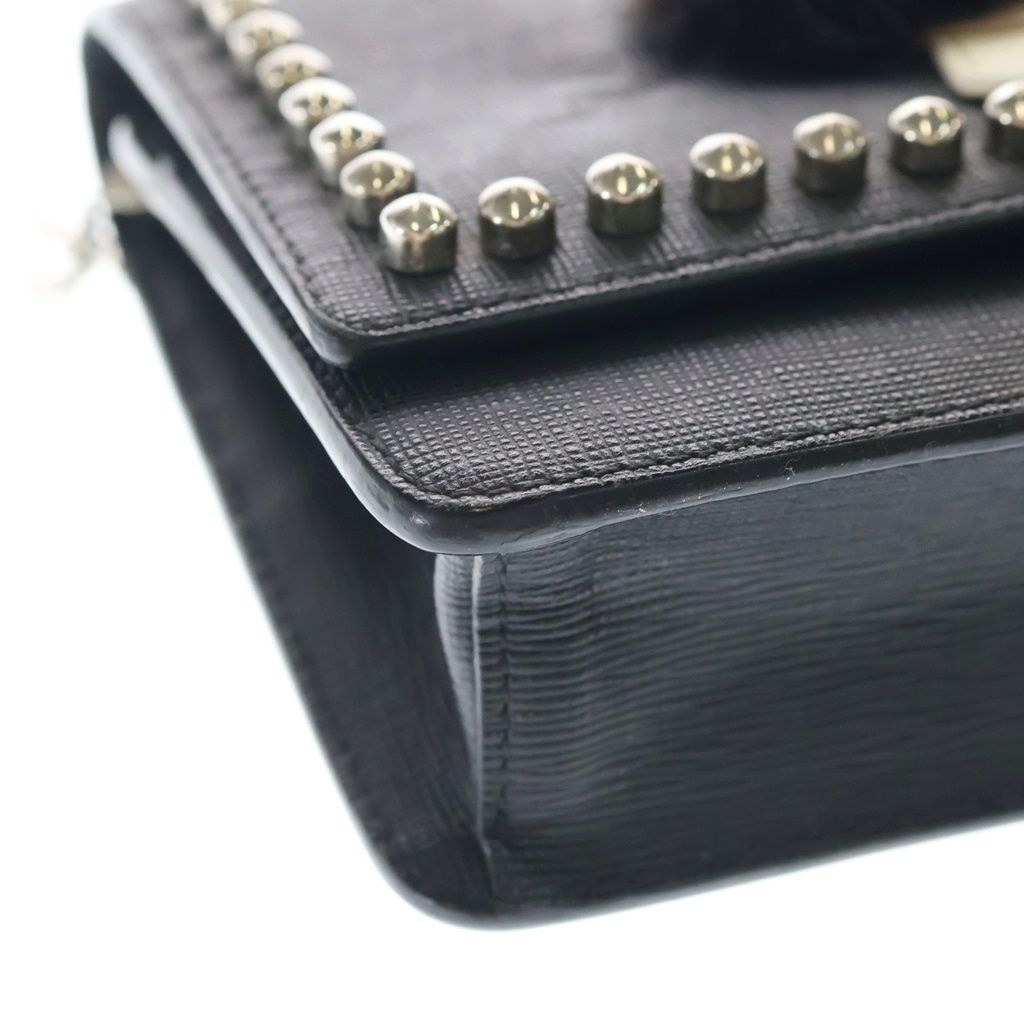 Fendi Karlaga Feld Chain Mini Shoulder Bag Black Leather Silver — view 5