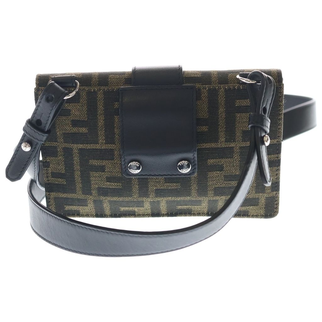 Fendi Zucca Mini Shoulder Bag Black Brown Leather Canvas Silver — view 2