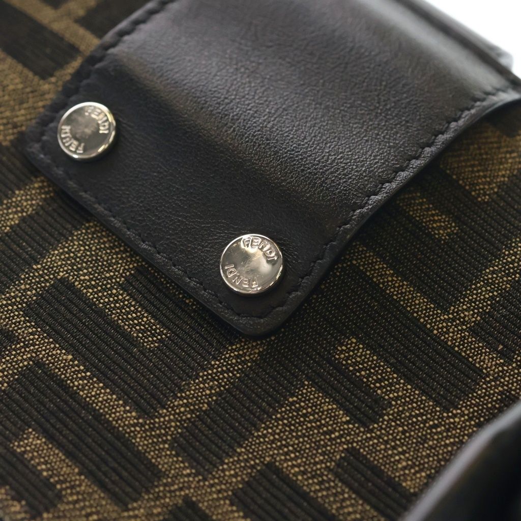 Fendi Zucca Mini Shoulder Bag Black Brown Leather Canvas Silver — view 7