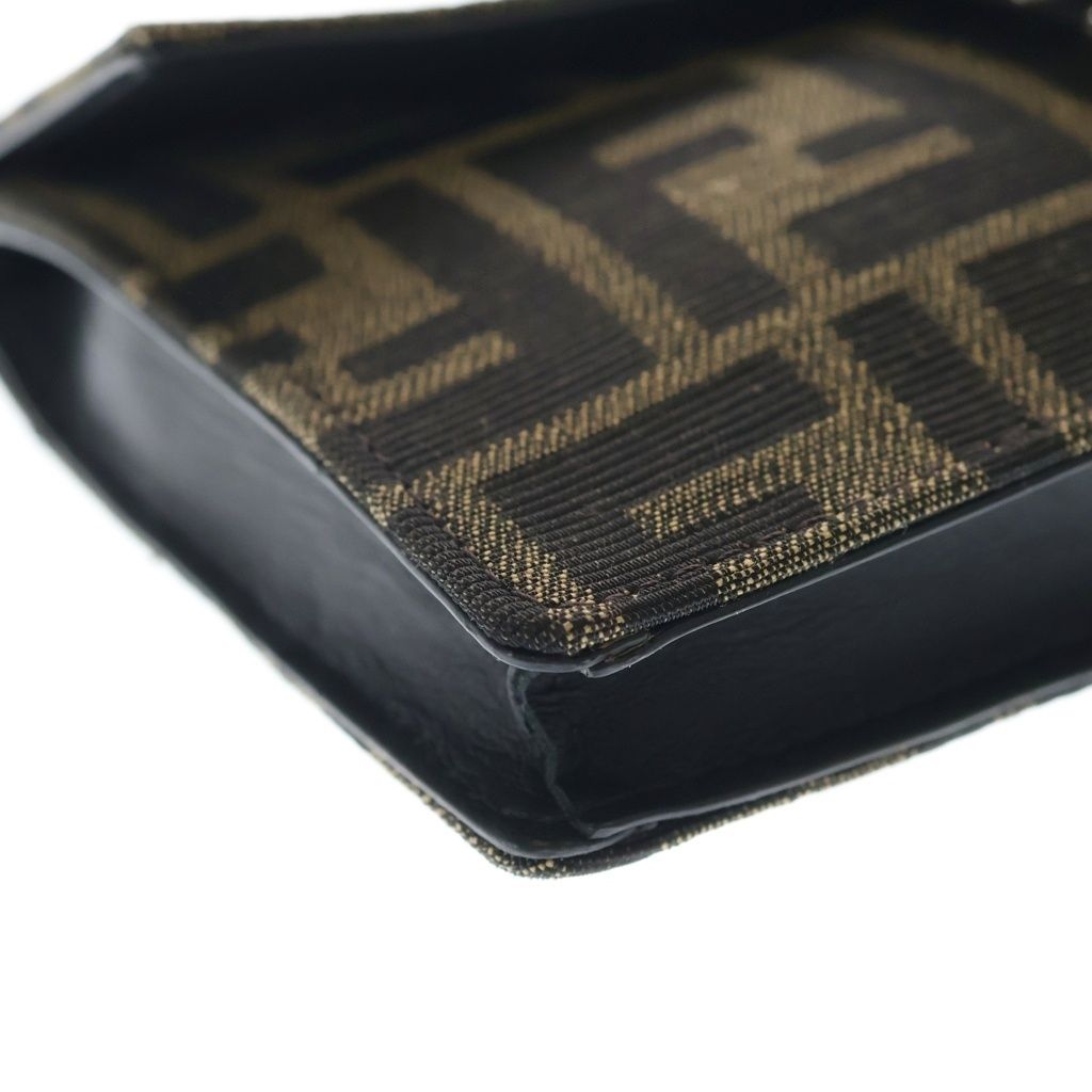 Fendi Zucca Mini Shoulder Bag Black Brown Leather Canvas Silver — view 5