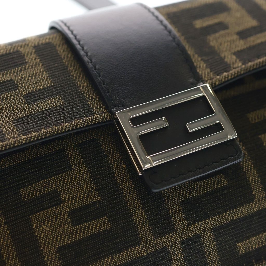 Fendi Zucca Mini Shoulder Bag Black Brown Leather Canvas Silver — view 6