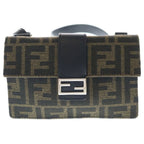 Fendi Zucca Mini Shoulder Bag Black Brown Leather Canvas Silver