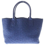 Bottega Veneta Cabat PM Maxi Intrecciato Leather Handbag Blue