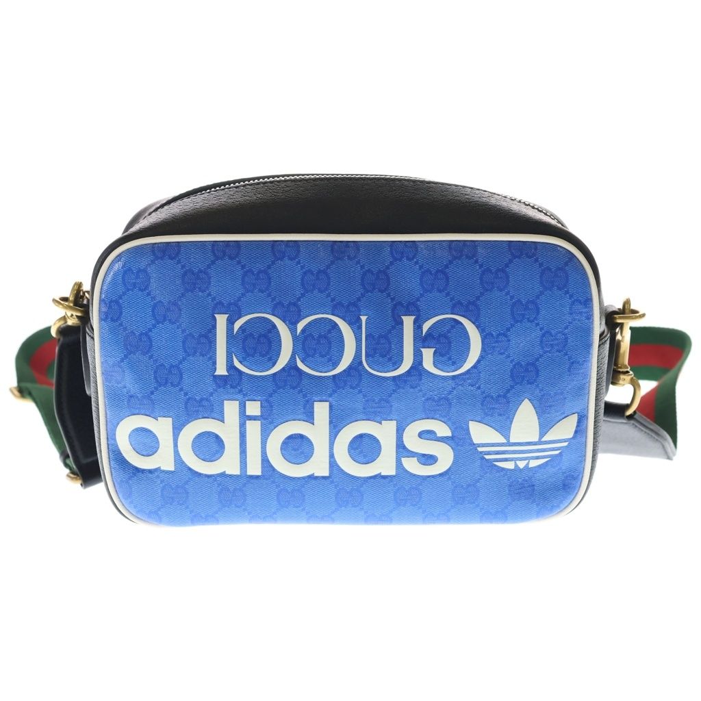 Gucci Adidas Logo Leather Shoulder Bag Black Blue