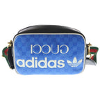 Gucci Adidas Logo Leather Shoulder Bag Black Blue