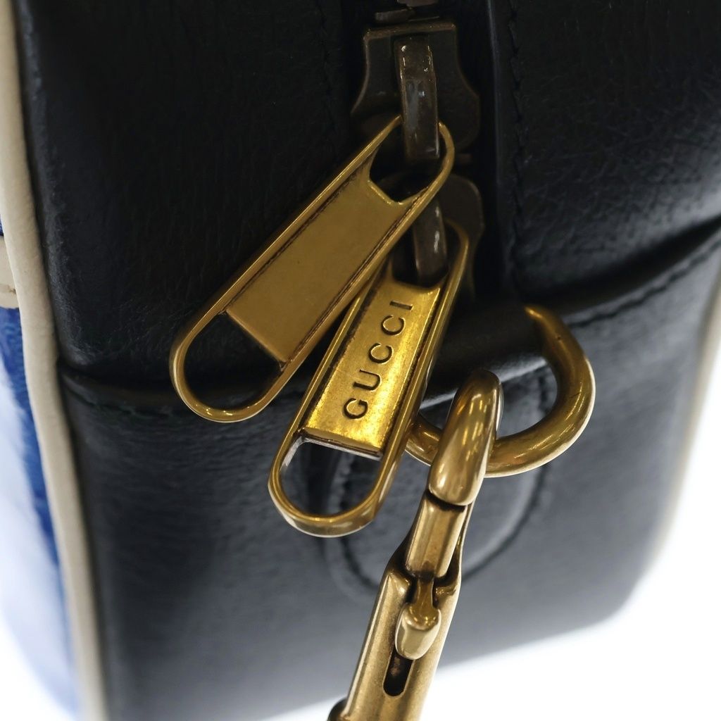 Gucci Adidas Logo Leather Shoulder Bag Black Blue — view 6
