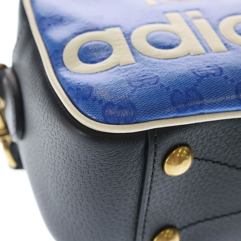 Gucci Adidas Logo Leather Shoulder Bag Black Blue — view 5