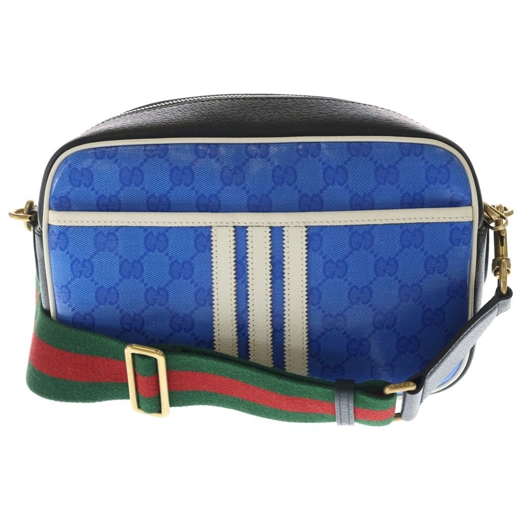 Gucci Adidas Logo Leather Shoulder Bag Black Blue — view 2