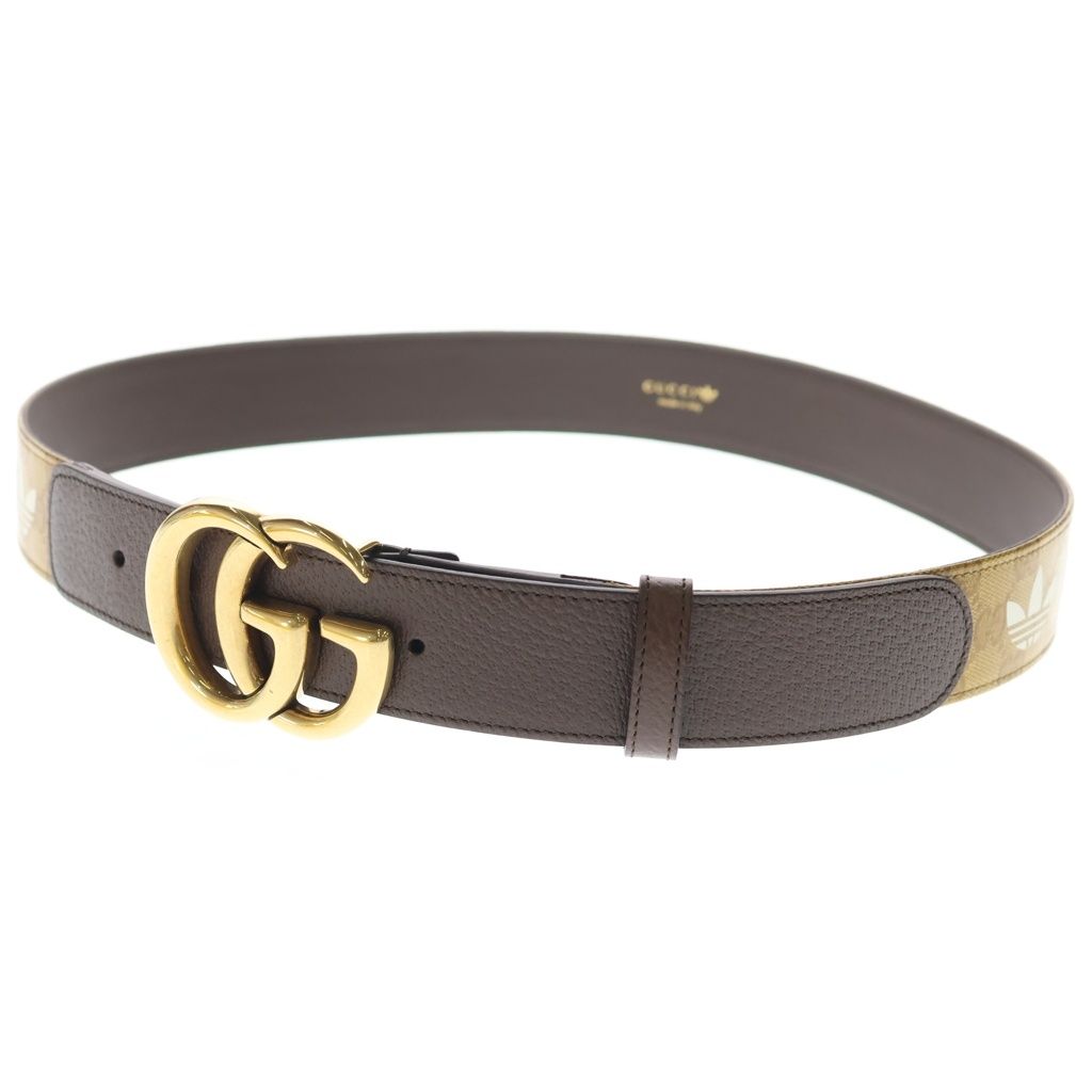 Gucci Adidas GG Logo Buckle Trefoil Belt Brown
