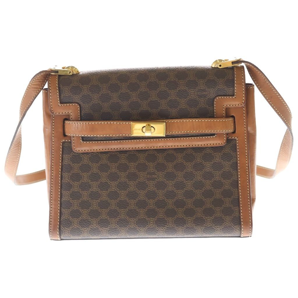Celine Macadam Turnlock Shoulder Bag Brown Leather