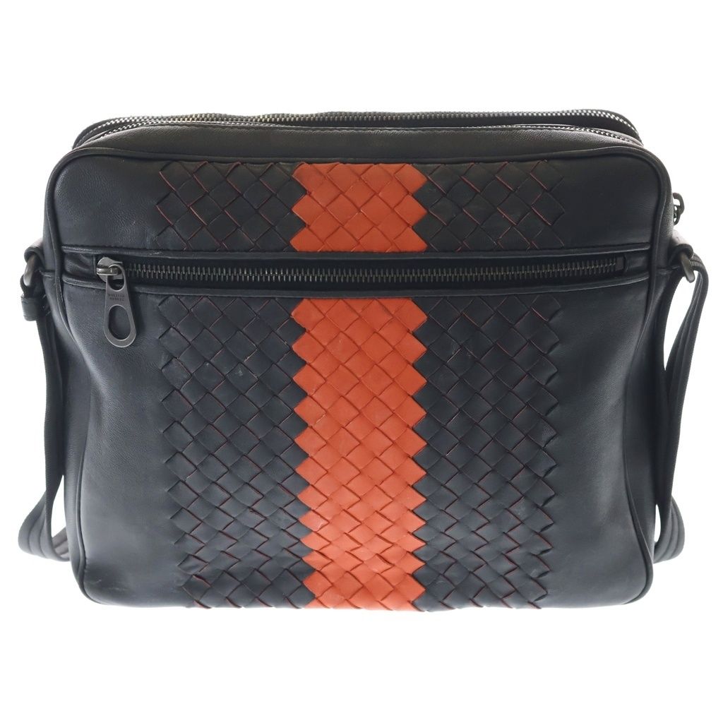 Bottega Veneta Intrecciato Shoulder Bag Black Orange Leather