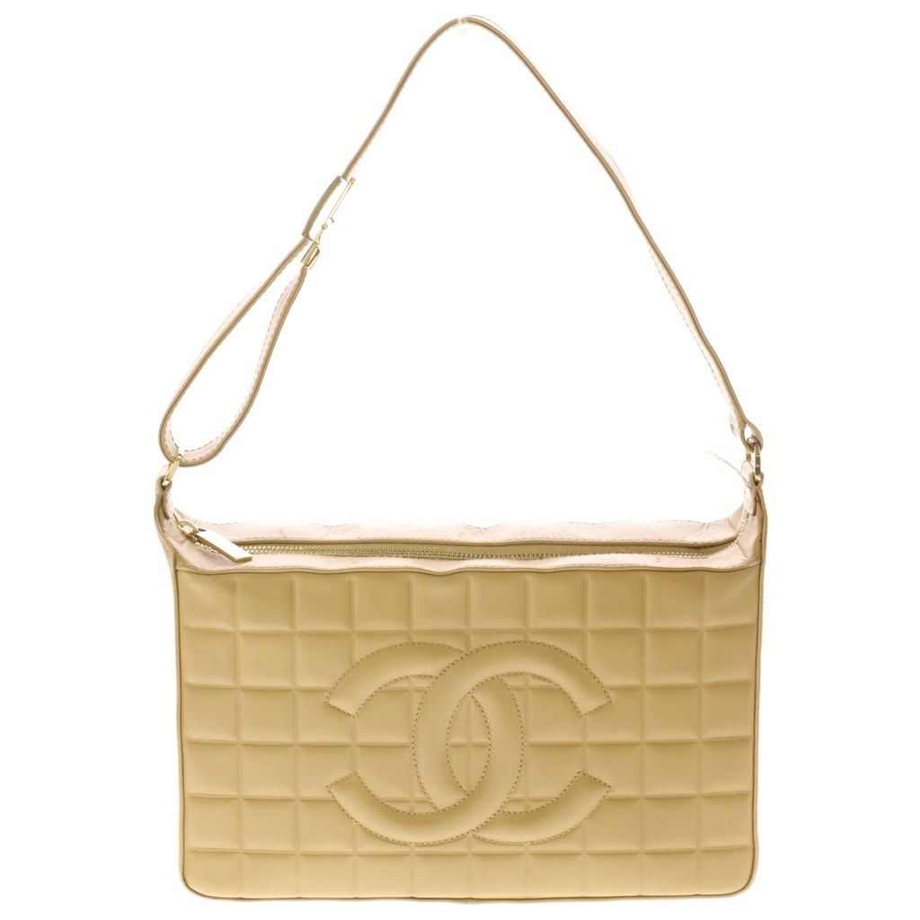 Chanel Choco Bar Shoulder Bag Beige Leather Gold