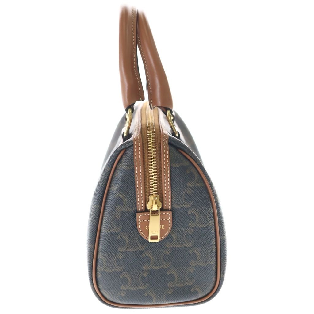 Celine Triomphe Small Boston Bag 2-Way Mini Bag Brown Leather Gold — view 3