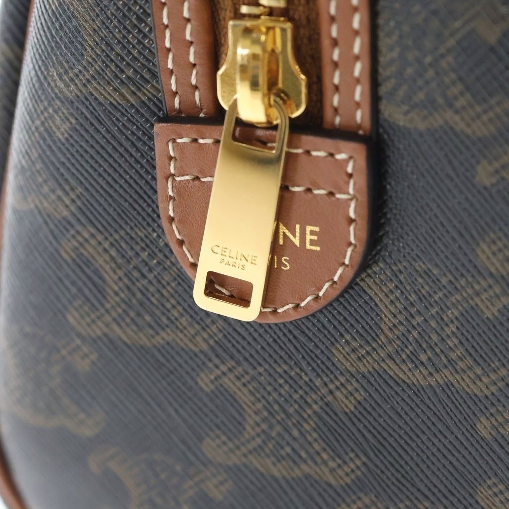 Celine Triomphe Small Boston Bag 2-Way Mini Bag Brown Leather Gold — view 6