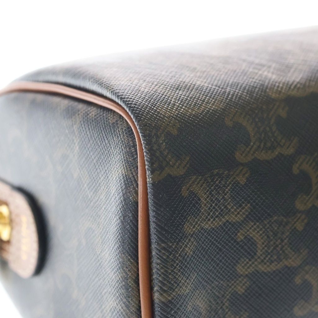 Celine Triomphe Small Boston Bag 2-Way Mini Bag Brown Leather Gold — view 5