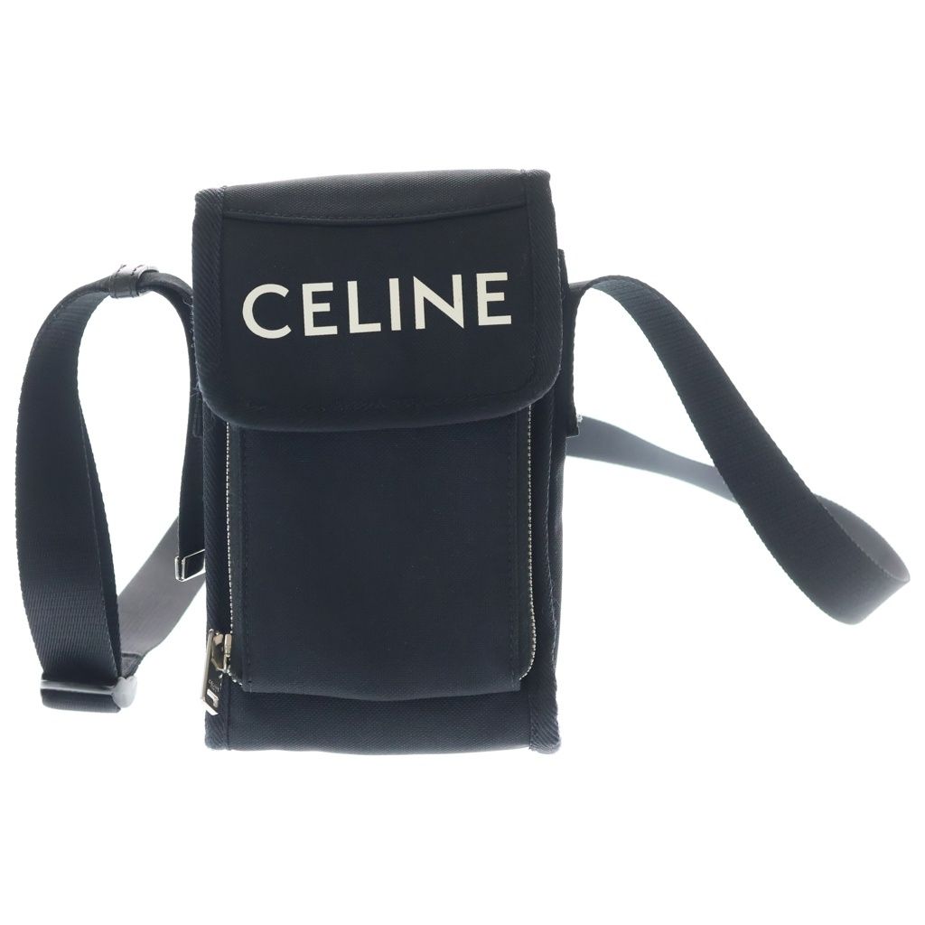 Celine Logo Trekking Mobile Pouch Shoulder Bag Nylon Black