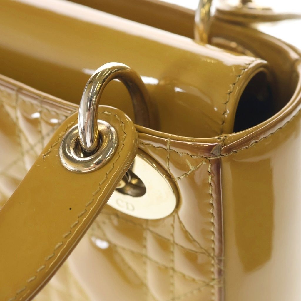 Dior Lady 2-Way Shoulder Bag Maple Brown Patent Leather Gold — view 6