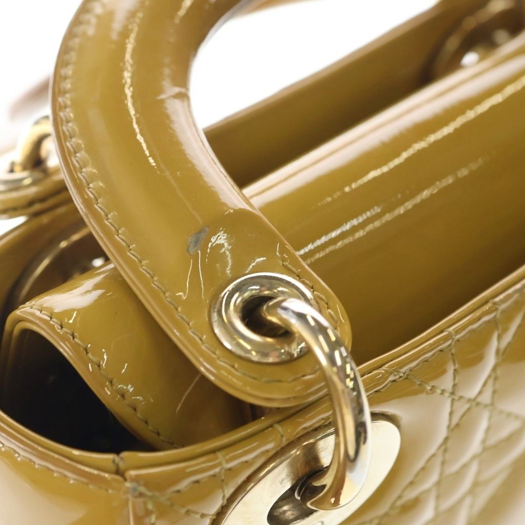 Dior Lady 2-Way Shoulder Bag Maple Brown Patent Leather Gold — view 5