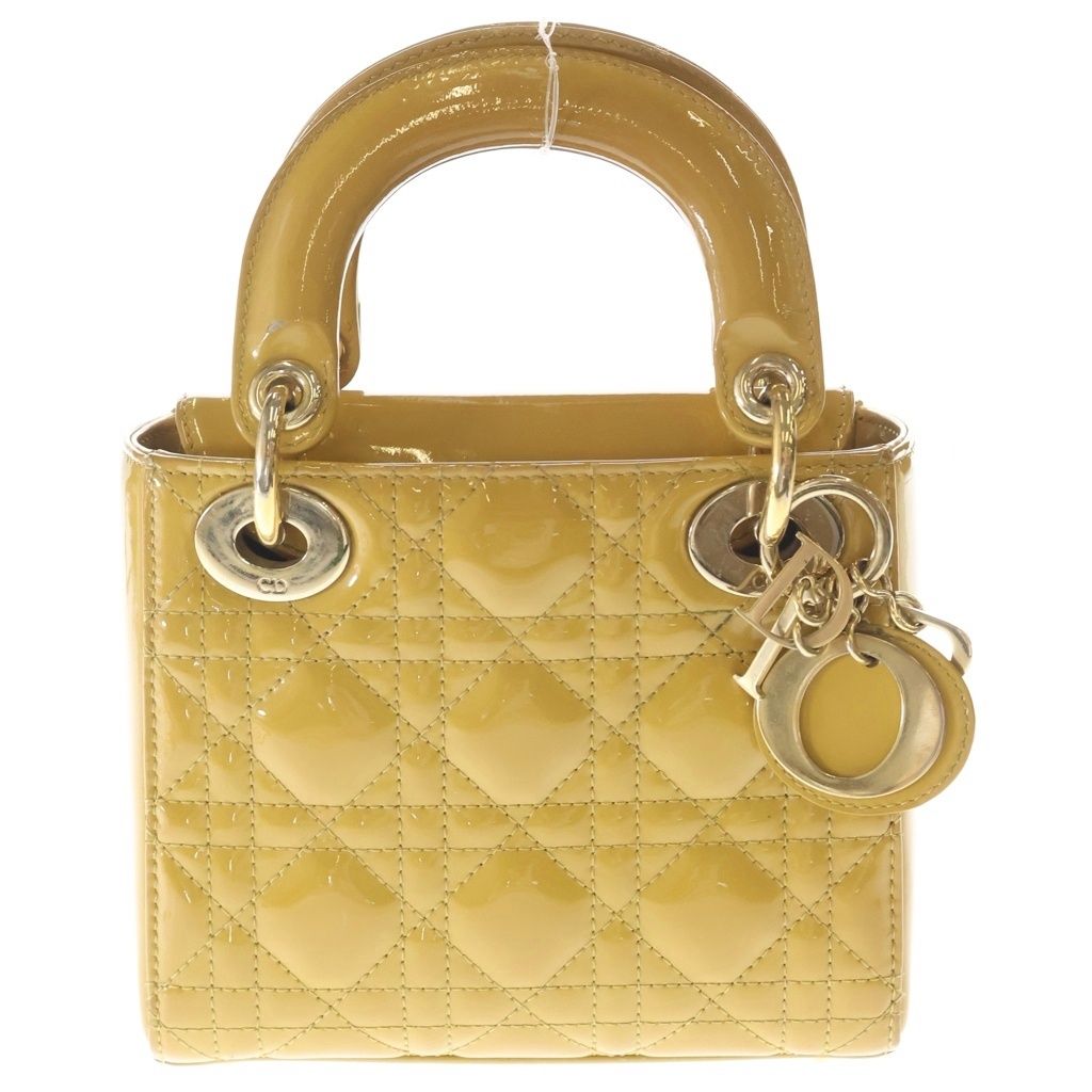 Dior Lady 2-Way Shoulder Bag Maple Brown Patent Leather Gold