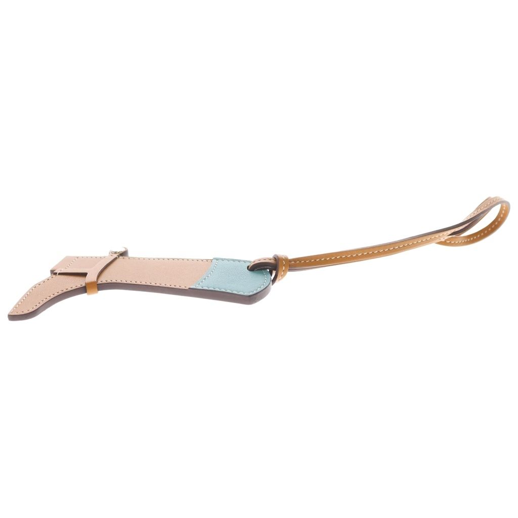 Hermes Paddock Bot Vo Batra Veau Swift Boots Motif Bag Charm Natural Sable Blue — view 4