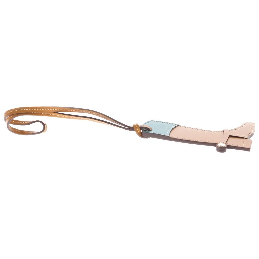 Hermes Paddock Bot Vo Batra Veau Swift Boots Motif Bag Charm Natural Sable Blue — view 3
