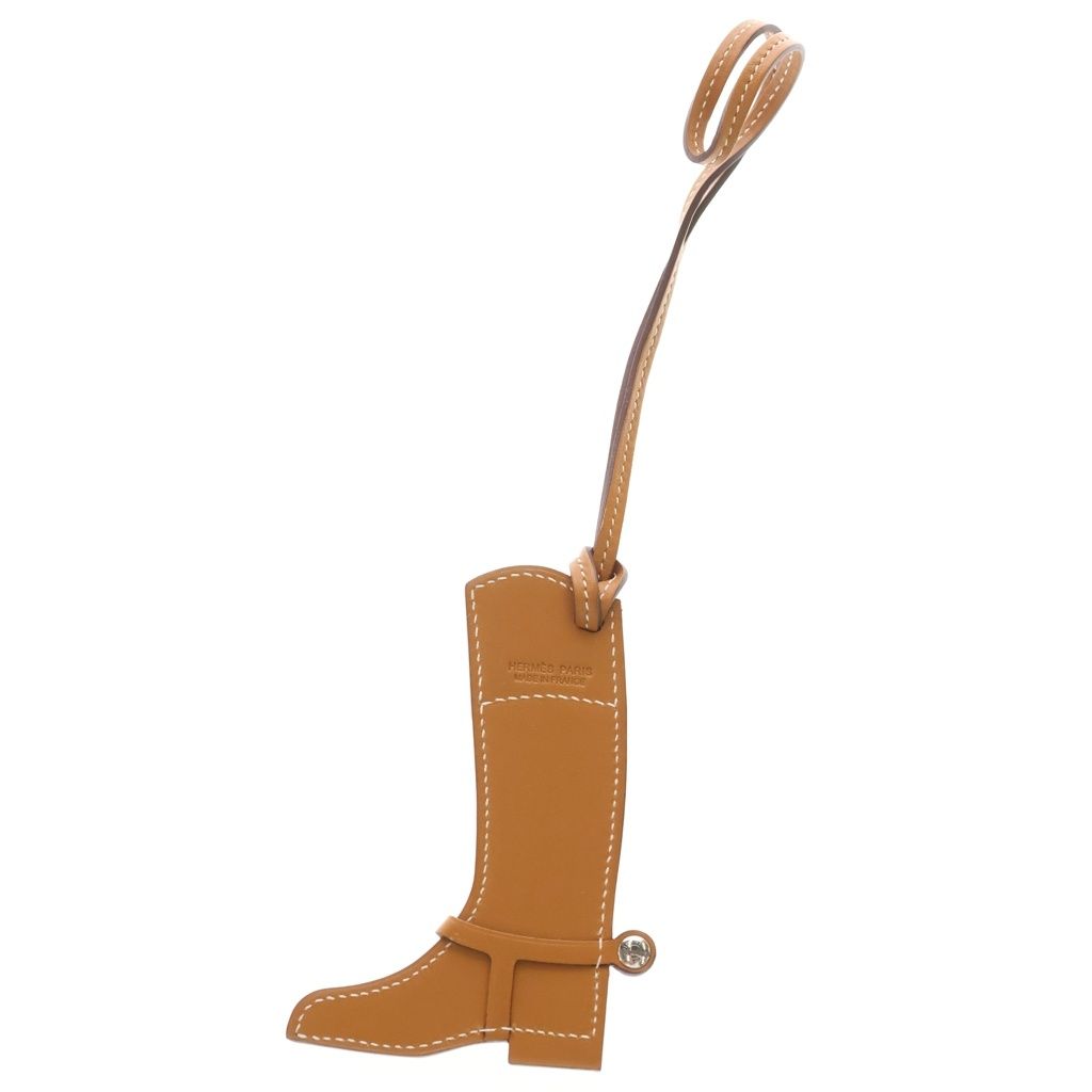 Hermes Paddock Bot Vo Batra Veau Swift Boots Motif Bag Charm Natural Sable Blue — view 2