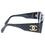 Chanel CC Logo Quilted Sunglasses Eyewear Color Lens Black Gold — view 3