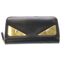 Fendi Bugs Eye Monster Star Round Zip Leather Wallet Black
