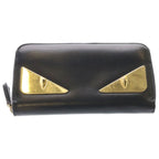 Fendi Bugs Eye Monster Star Round Zip Leather Wallet Black