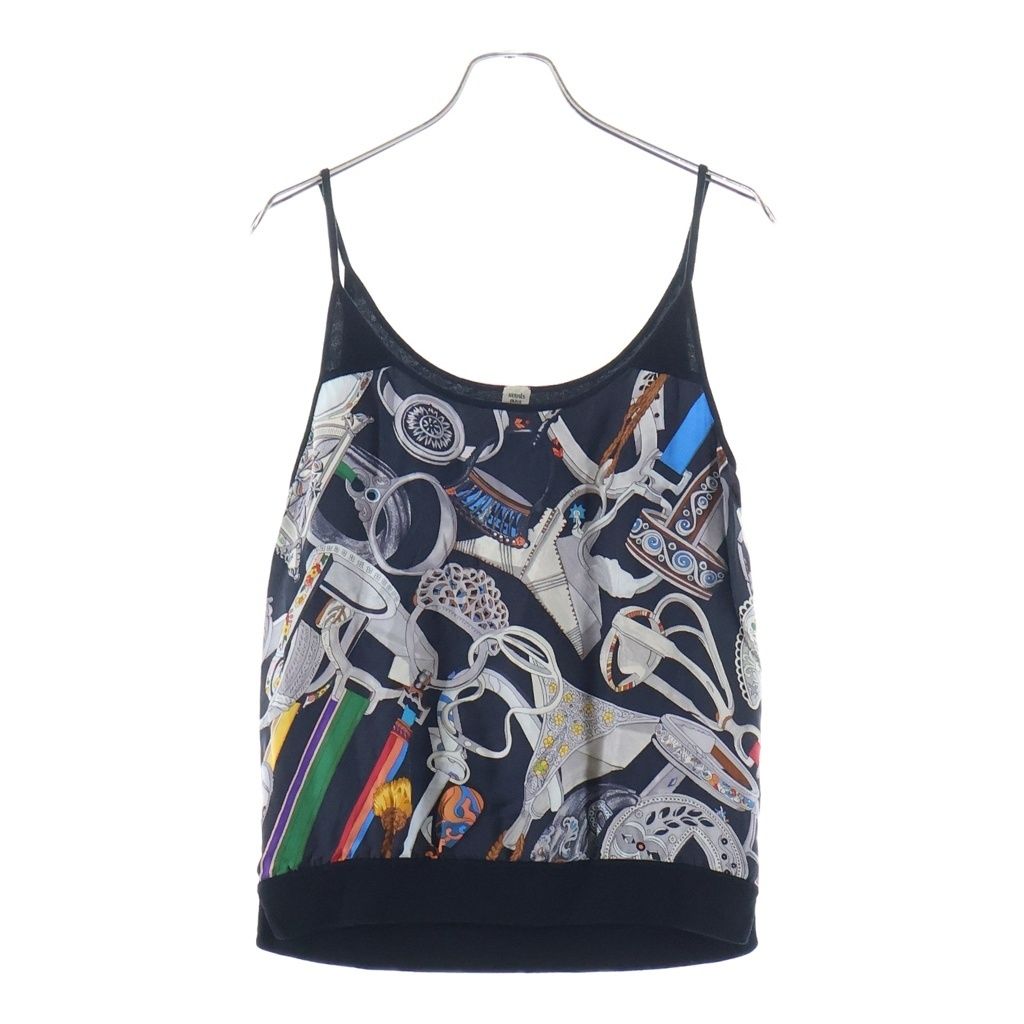 Hermes Etrier Pattern Twill Lace Camisole Black Multi