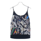 Hermes Etrier Pattern Twill Lace Camisole Black Multi