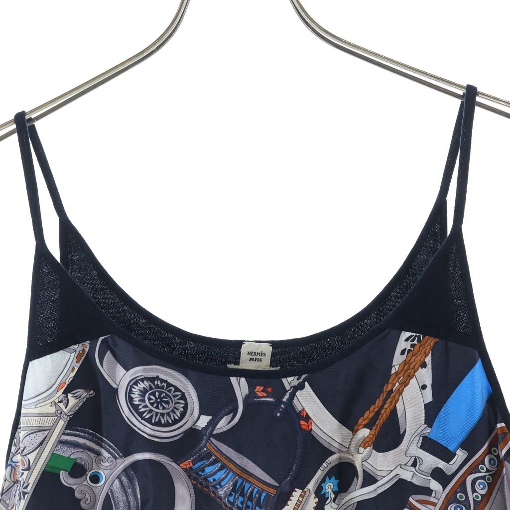 Hermes Etrier Pattern Twill Lace Camisole Black Multi — view 3