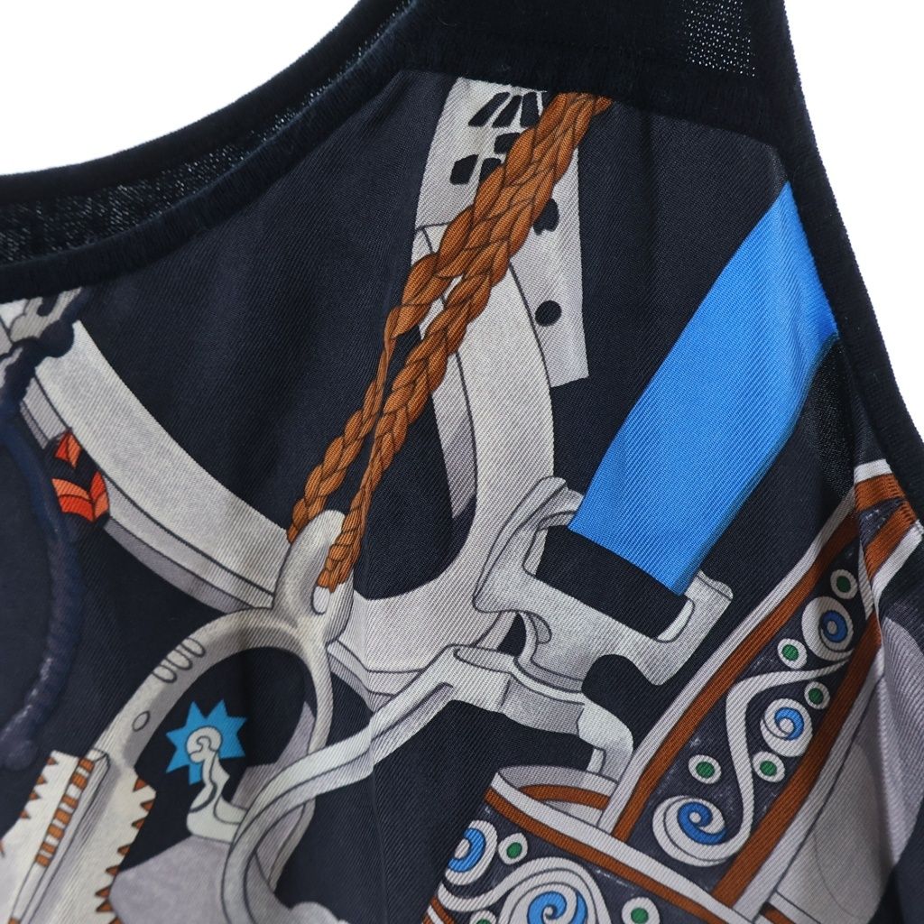 Hermes Etrier Pattern Twill Lace Camisole Black Multi — view 5